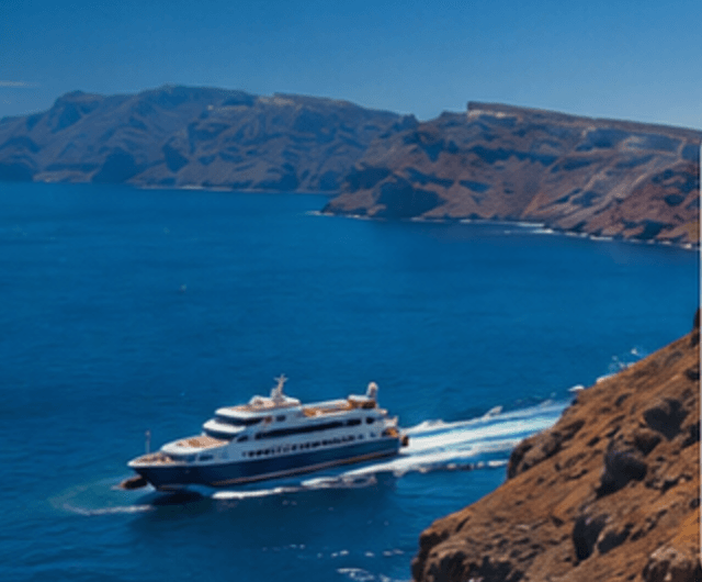 A ferry crossing between Greek islands at golden hour
