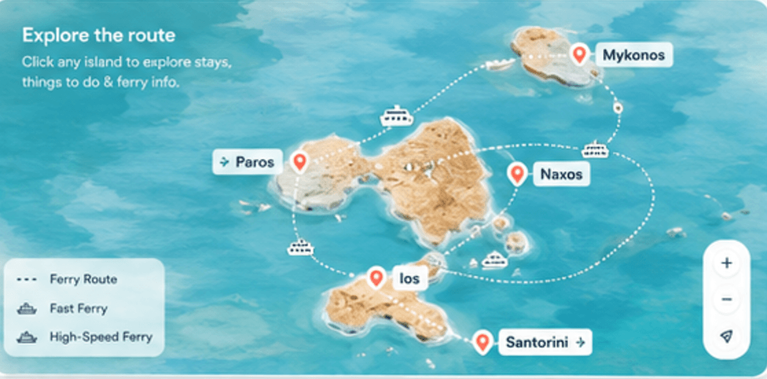 Interactive Cyclades ferry route map